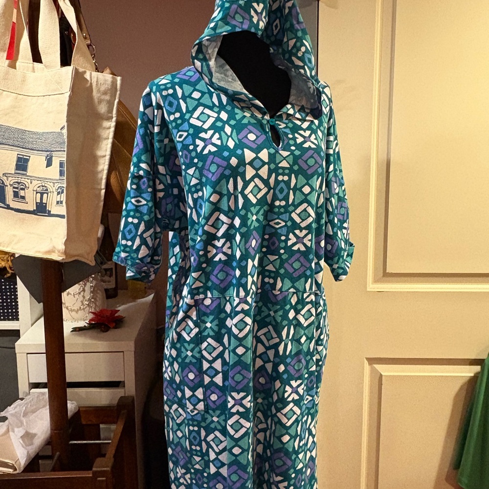 Blue Geometric Hooded Dress